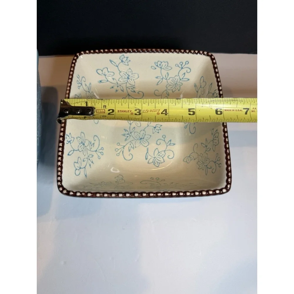 Temp-tations by Tara Floral Lace Blue Square Nesting Bowls Set 1 & 1.5 Qt